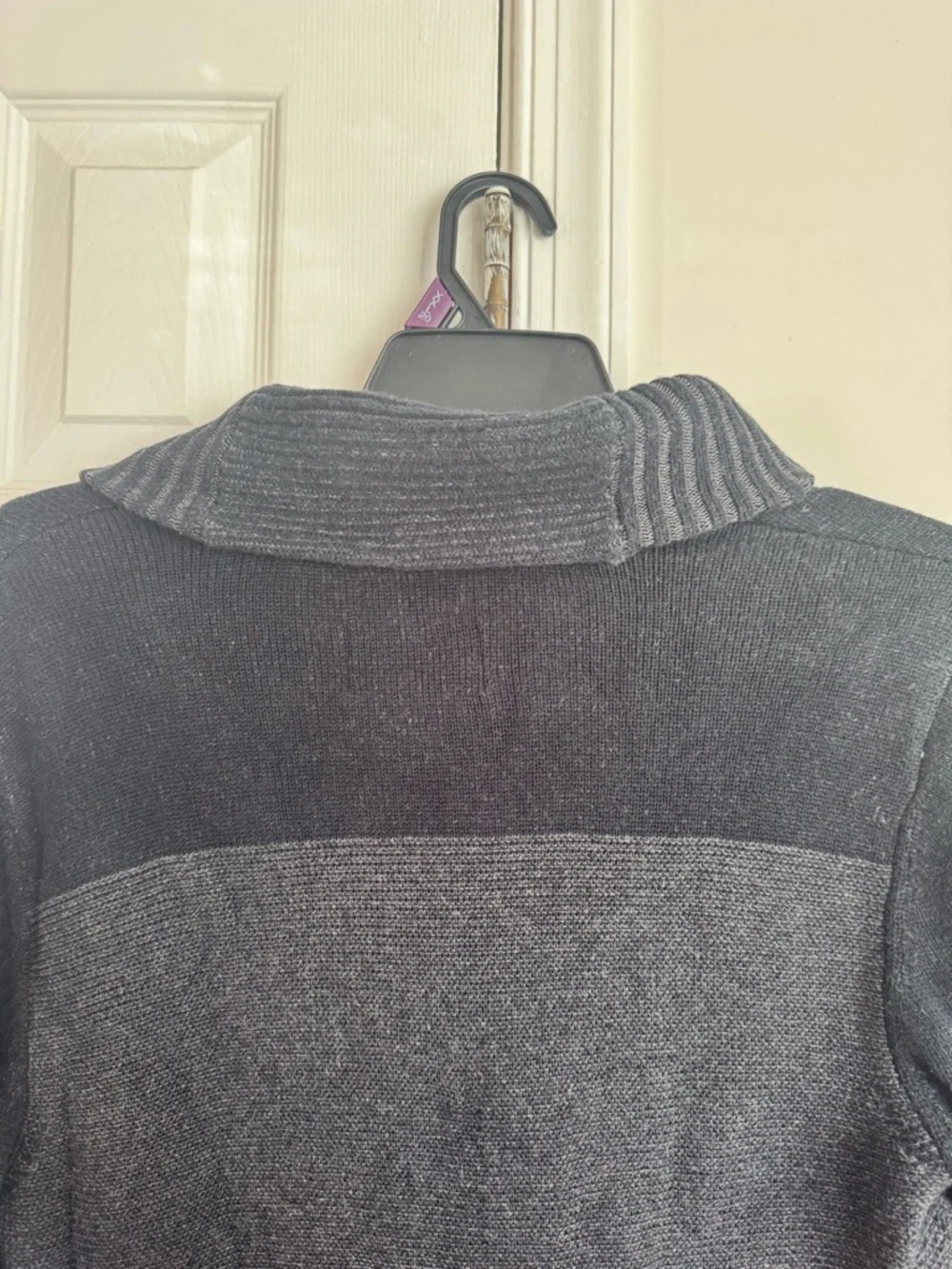 American Rag Mens Medium Gray Black Shawl Collar Knit Pullover Sweater Cotton